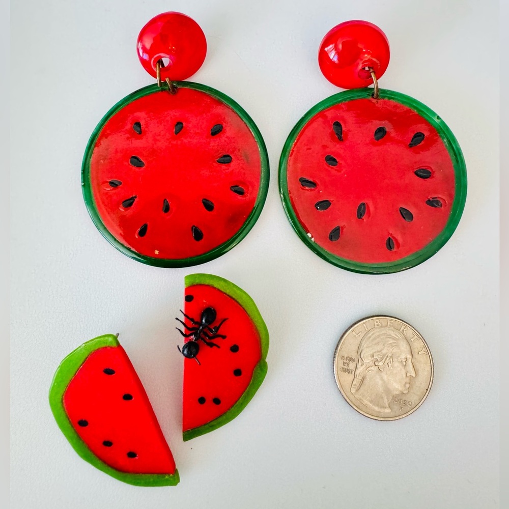 Watermelon Slice Earrings Bundle 2prs Vintage kitsch
